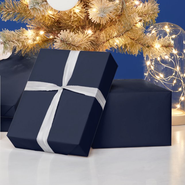 Midnight Navy Blue Solid Color Wrapping Paper (Holidays)
