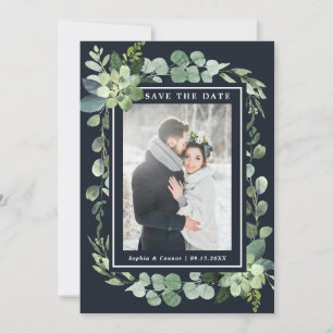 Midnight Navy Blue Succulent Wedding Photo Save The Date