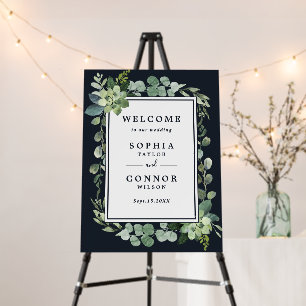 Midnight Navy Blue Succulent Wedding Welcome Foam Board
