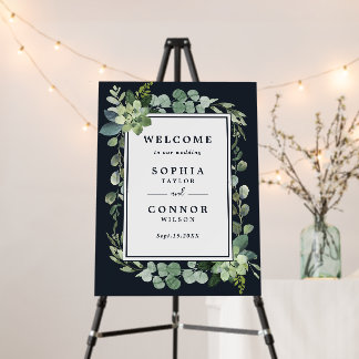 Midnight Navy Blue Succulent Wedding Welcome Foam Board