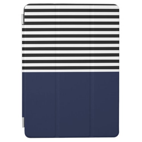 Midnight Navy Blue With Black and White Stripes iPad Air Cover