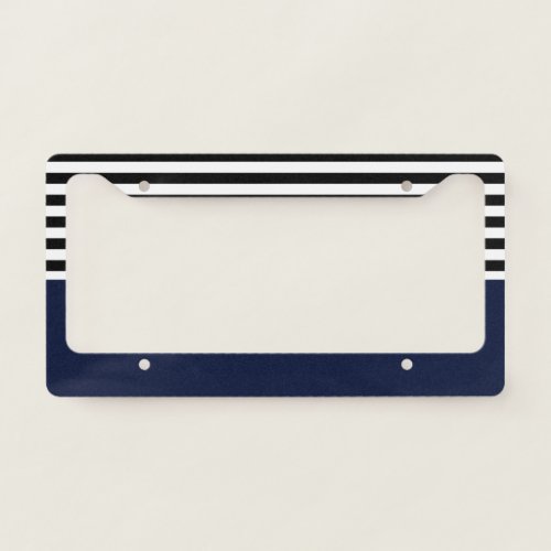 Midnight Navy Blue With Black and White Stripes License Plate Frame