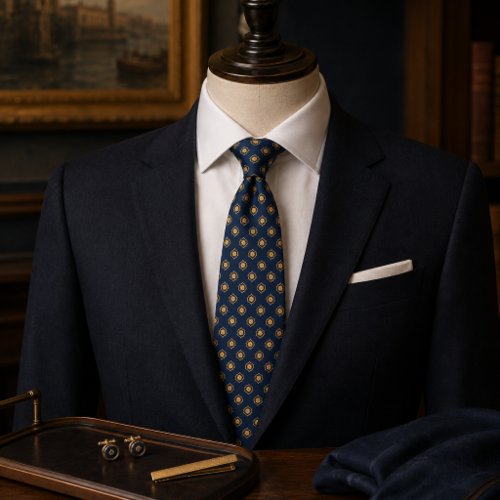 Midnight Navy & Champagne Heritage Medallion Neck Tie