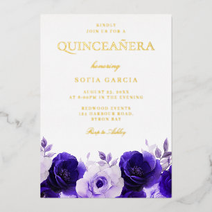 Midnight Navy Elegant Gold Foil Quinceanera Party Invitation