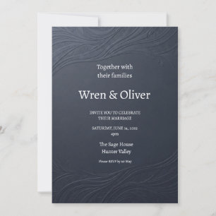 Midnight Navy Embossed Wave Modern Wedding Invitation