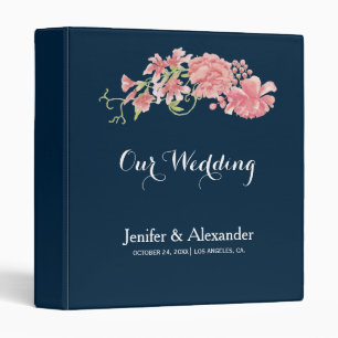 Midnight navy floral blush peonies wedding binder