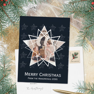 Midnight Navy Geometric Star Modern Christmas Foil Holiday Postcard