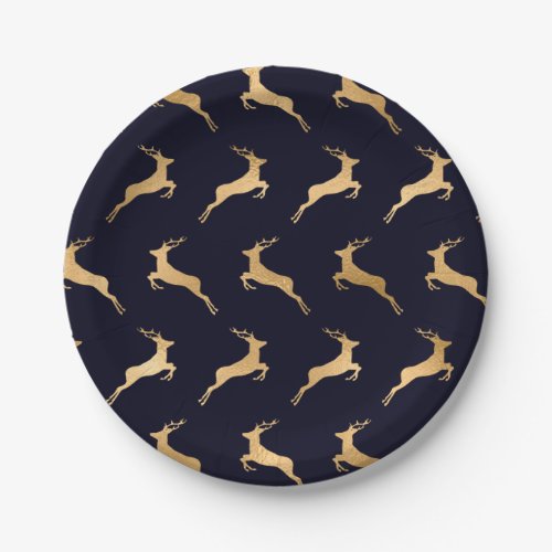 Midnight Navy Gold Deer Pattern Paper Plates