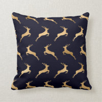 Midnight Navy Gold Deer Pattern Throw Pillow