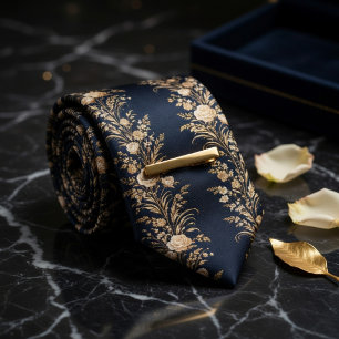 Midnight Navy & Gold Floral Luxury Neck Tie