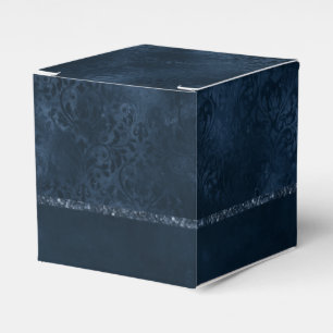 Midnight Navy Romance Blue Satiny Grunge Damask Favor Boxes