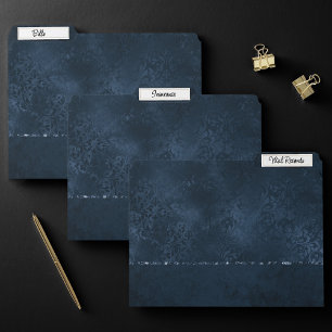 Midnight Navy Romance Blue Satiny Grunge Damask File Folder