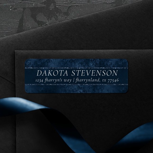 Midnight Navy Romance | Blue Satiny Grunge Damask Label (Creator Uploaded)