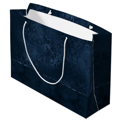 Midnight Navy Romance  Blue Satiny Grunge Damask Large Gift Bag