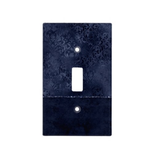 Midnight Navy Romance  Blue Satiny Grunge Damask Light Switch Cover