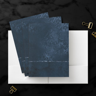 Midnight Navy Romance Blue Satiny Grunge Damask Pocket Folder