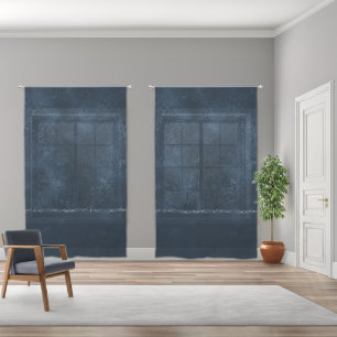 Midnight Navy Romance Dark Satiny Grunge Damask Sheer Curtains