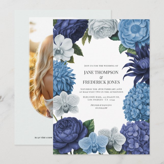 Midnight Navy, Steel Blue & Eucalyptus Grey Invitation (Front/Back)