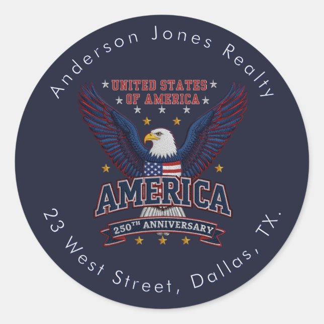 Midnight Navy USA 250 Years Celebration Custom Classic Round Sticker (Front)