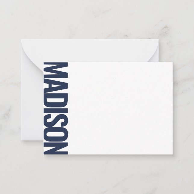 Midnight Navy Vertical Big Name Bold Typography Note Card (Front)