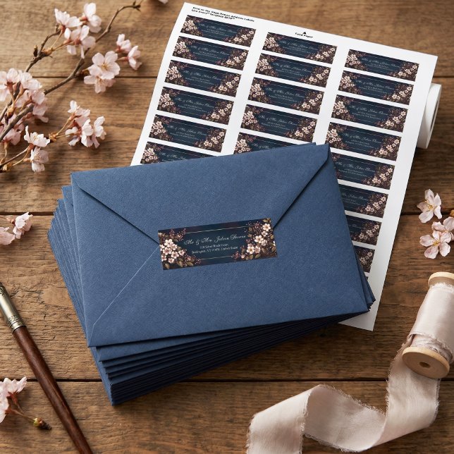 Midnight Navy White Botanical Frame Label (Creator Uploaded)