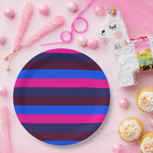 Midnight neon stripes paper plates