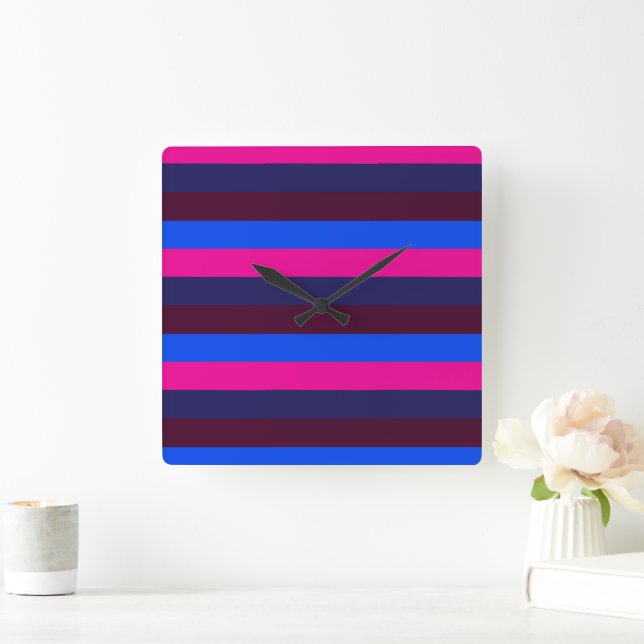 Midnight neon stripes square wall clock (Home)