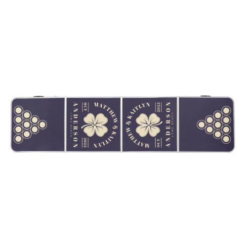 Midnight Ocean Irish Lucky Clover Wedding Crest Beer Pong Table