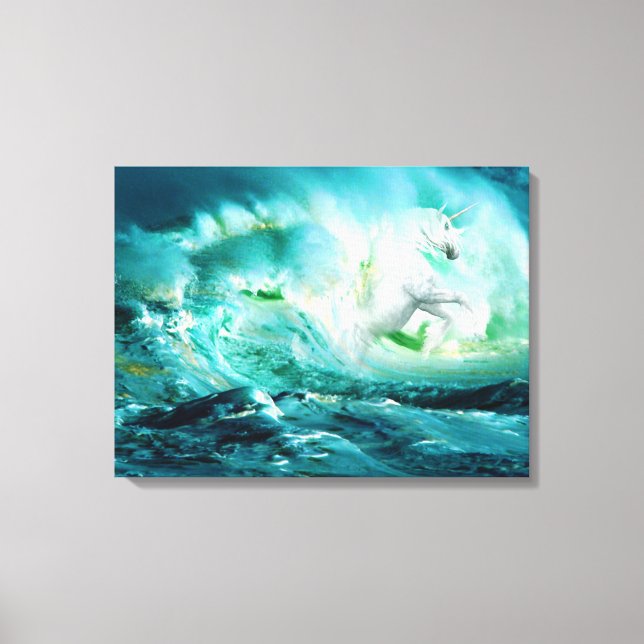 Midnight Ocean Unicorn Stretched Canvas Print (Front)