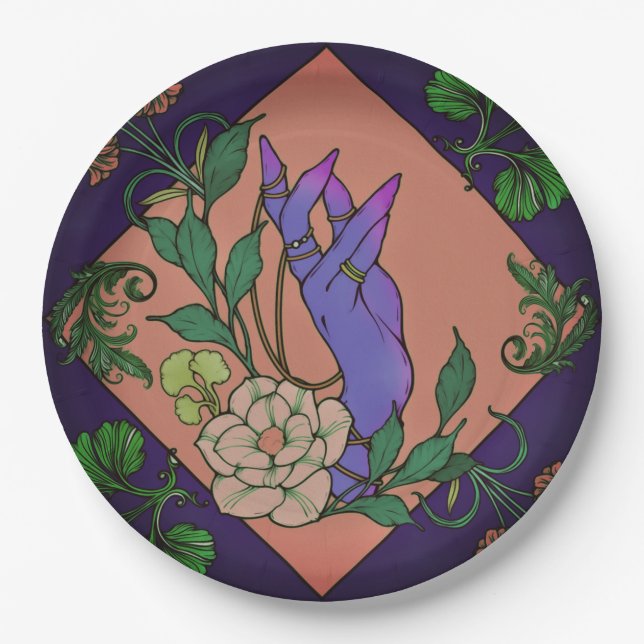 “Midnight Offering” – Botanical Hand & Bloom  Paper Plates (Front)