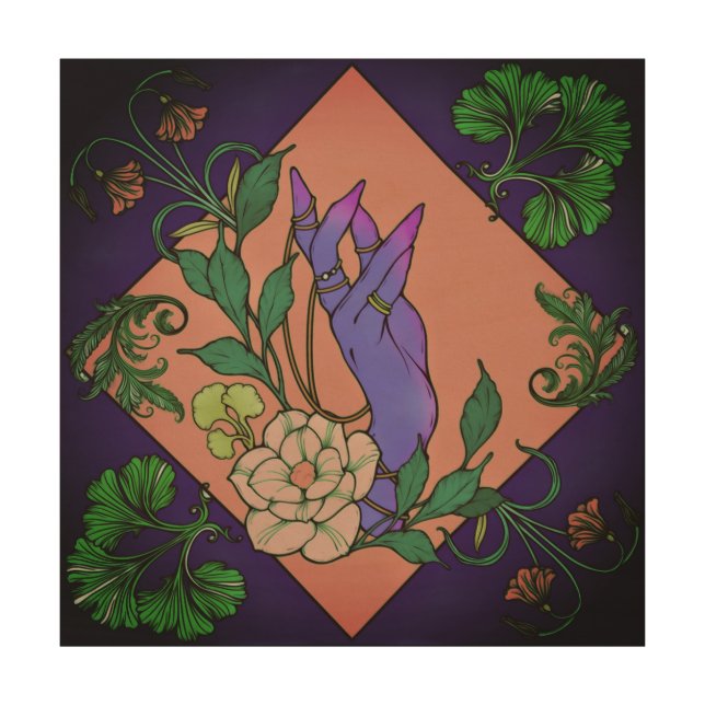 “Midnight Offering” – Botanical Hand & Bloom  Wood Wall Art (Front)