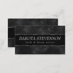 Midnight Onyx Romance | Black Satiny Grunge Damask Business Card