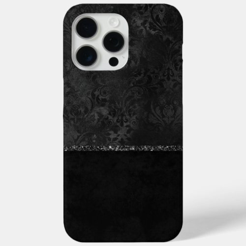 Midnight Onyx Romance  Black Satiny Grunge Damask iPhone 15 Pro Max Case