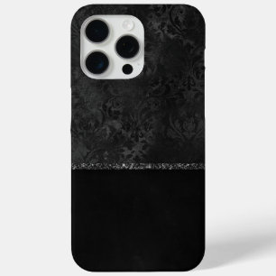 Midnight Onyx Romance Black Satiny Grunge Damask iPhone 15 Pro Max Case