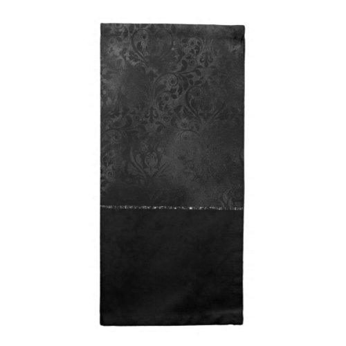 Midnight Onyx Romance  Black Satiny Grunge Damask Cloth Napkin