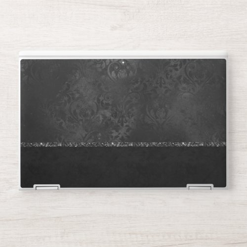 Midnight Onyx Romance  Black Satiny Grunge Damask HP Laptop Skin