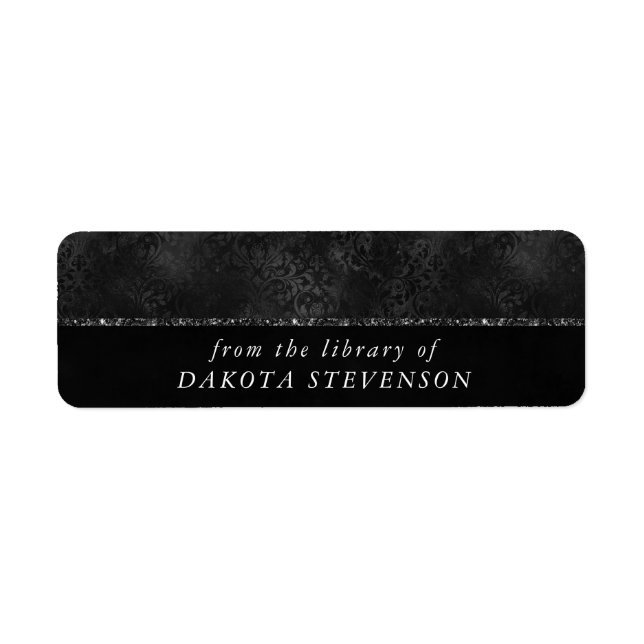 Midnight Onyx Romance | Black Satiny Grunge Damask Label (Front)
