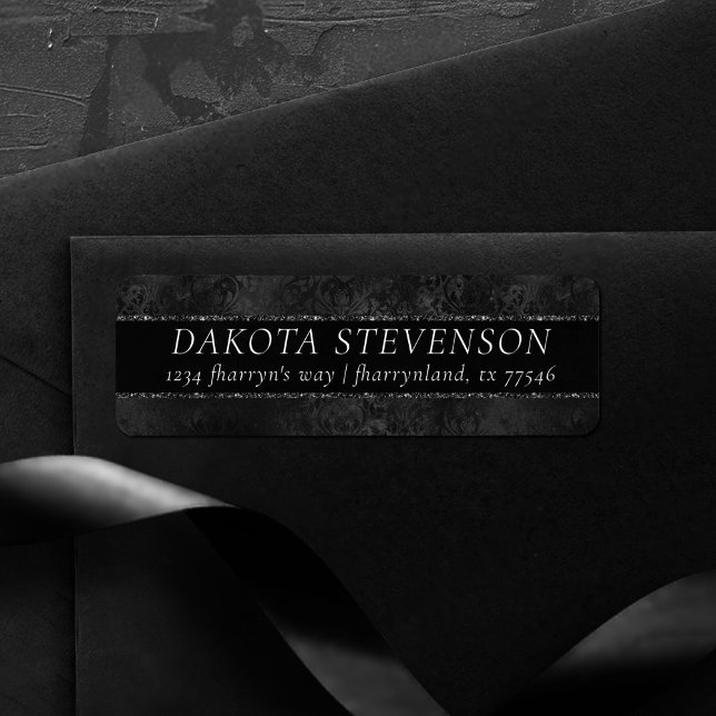 Midnight Onyx Romance | Black Satiny Grunge Damask Label (Creator Uploaded)