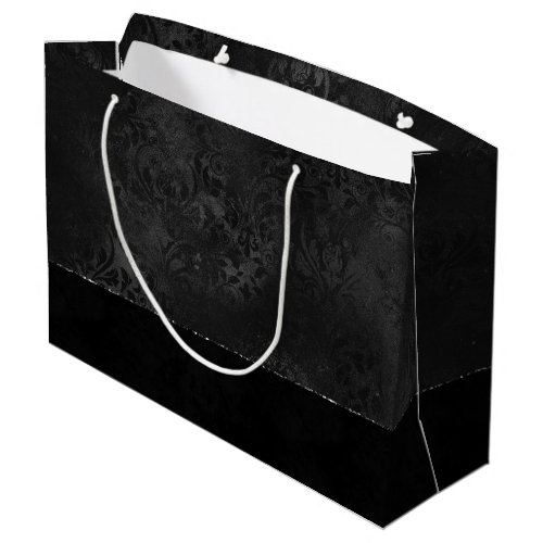 Midnight Onyx Romance  Black Satiny Grunge Damask Large Gift Bag