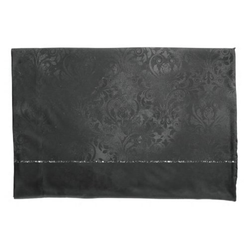 Midnight Onyx Romance  Black Satiny Grunge Damask Pillow Case