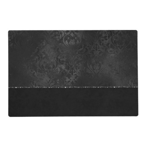 Midnight Onyx Romance  Black Satiny Grunge Damask Placemat