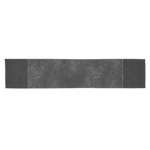 Midnight Onyx Romance  Black Satiny Grunge Damask Short Table Runner