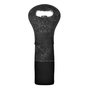 Midnight Onyx Romance Black Satiny Grunge Damask Wine Bag