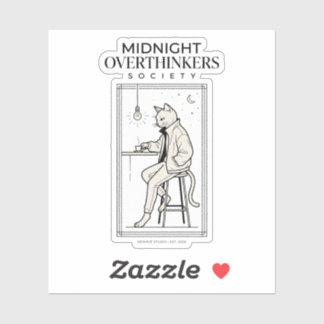 Midnight Overthinkers Society Vintage Coffee Cat Sticker