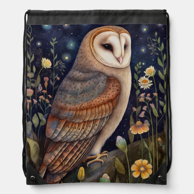 Midnight Owl Drawstring Bag (Front)