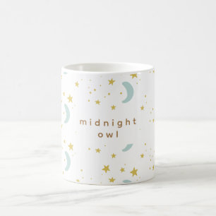 midnight owl moons and stars custom Text Coffee Mug