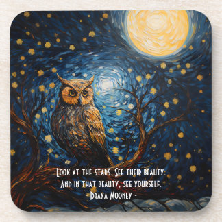 Midnight Owl with Customized Quote Beverage Coaster