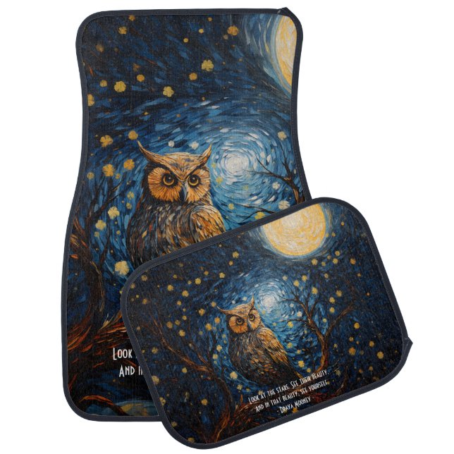 Midnight Owl with Customized Quote Car Floor Mat (Set)