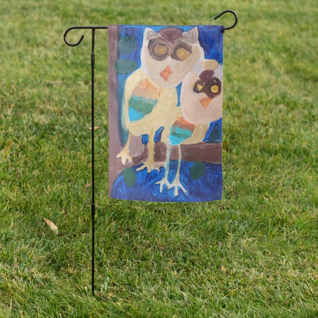 Midnight Owls Perched Together Garden Flag (In SItu)