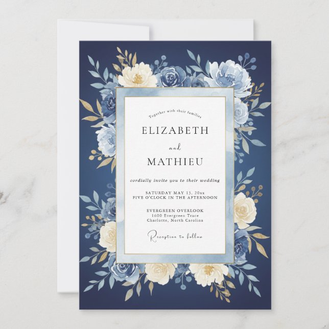 Midnight Painted Foliage Wedding Invitation (Front)
